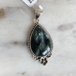 NEW Seraphinite and Beaded Silver Pendant